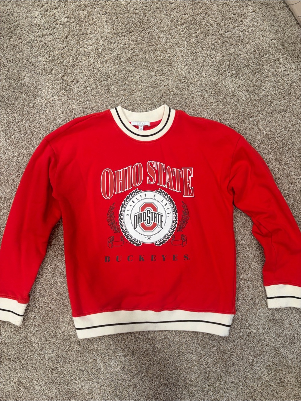 Wear by Erin Andrews Ohio State Red Crewneck Sweatshirt with Contrast Trim